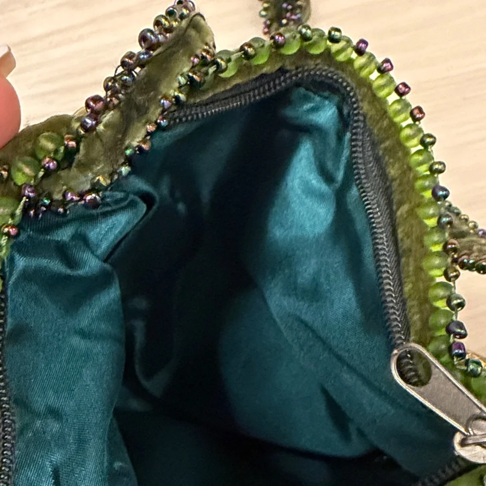 Beaded Turtle Velvet Crossbody Bag in Olive Green - Picture 5 of 6